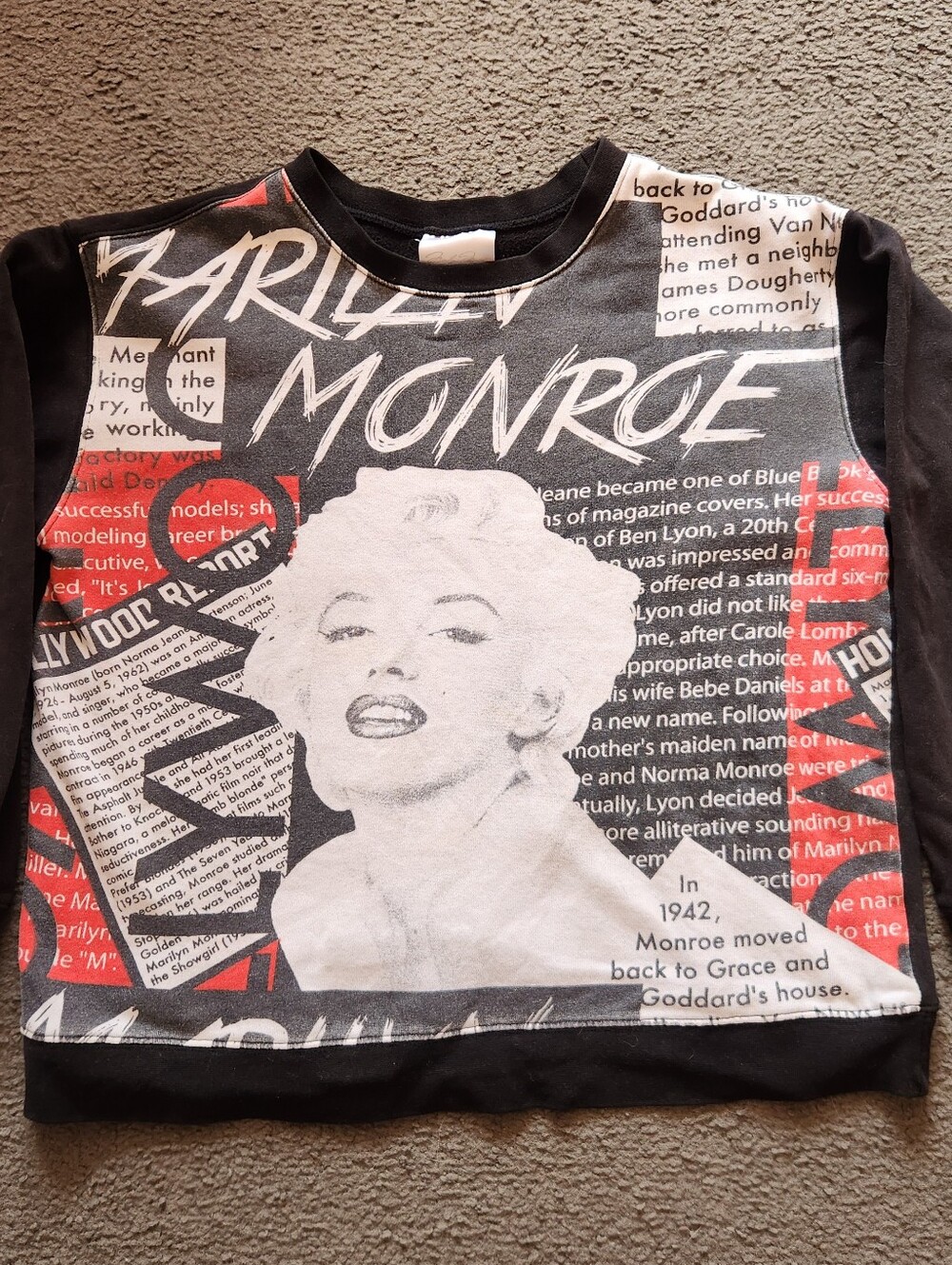 MARILYN MONROE Women’s Sweatshirt Large Black Retro Vintage Norma Jeane